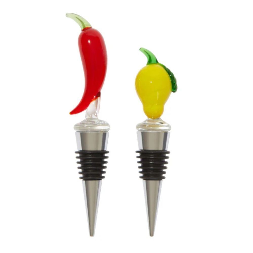 Sandra Alexandra set of 2 glass bottle stoppers. Lemon and chili. 🌶️ 🍋